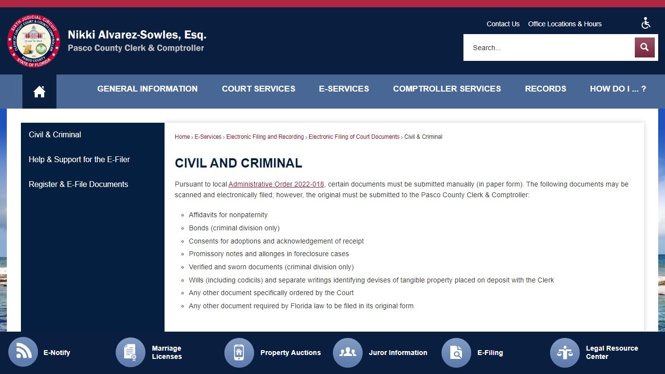 Civil and Criminal | Pasco County Clerk, FL - PASCOCLERK.COM